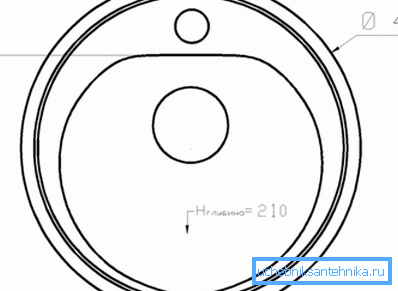 Tegning av den enkleste modellen av et slikt produkt med et hull for montering av kranen og indikering av de nødvendige dimensjoner Tegning av den enkleste modellen av et slikt produkt med et hull for montering av kranen og indikering av de nødvendige dimensjoner