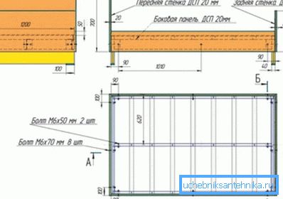Detaljert teknisk tegning av en metall seng med laminert sponplater. Detaljert teknisk tegning av en metall seng med laminert sponplater.