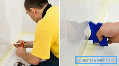 Tetningsledd mellom veggen og siden av pallen. Tetningsledd mellom veggen og siden av pallen.