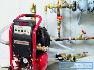 Hydropneumatisk spyling av varmesystemer med kompressor Hydropneumatisk spyling av varmesystemer med kompressor
