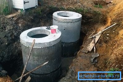 Installasjon av en septiktank av betongringer Installasjon av en septiktank av betongringer