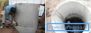 På bildet, de første trinnene i installasjon - installasjon av betongringer På bildet, de første trinnene i installasjon - installasjon av betongringer