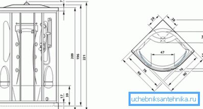 Diagram med betegnelsen på størrelsene på de ulike elementene i dusjen Diagram med betegnelsen på størrelsene på de ulike elementene i dusjen