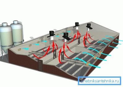 Ventilasjonssystem av husdyrkomplekset Ventilasjonssystem av husdyrkomplekset