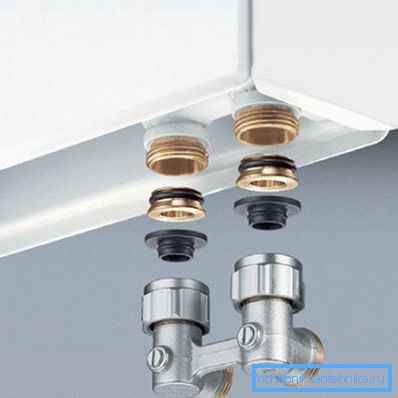 Slik ser bimetalliske radiatorer med fittings for bunntilkobling ut Slik ser bimetalliske radiatorer med fittings for bunntilkobling ut